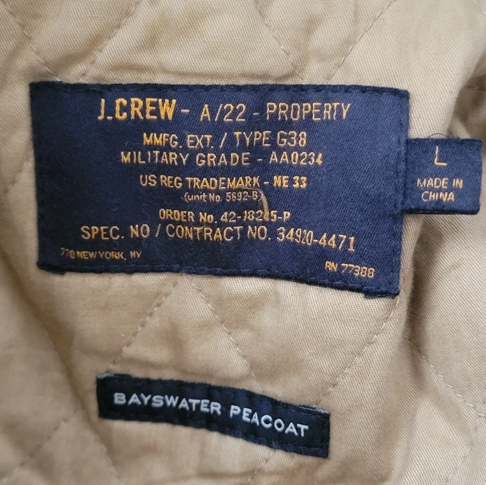 J. Crew Wool Bayswater Peacoat Black Thinsulate Stadium Military Grade Large